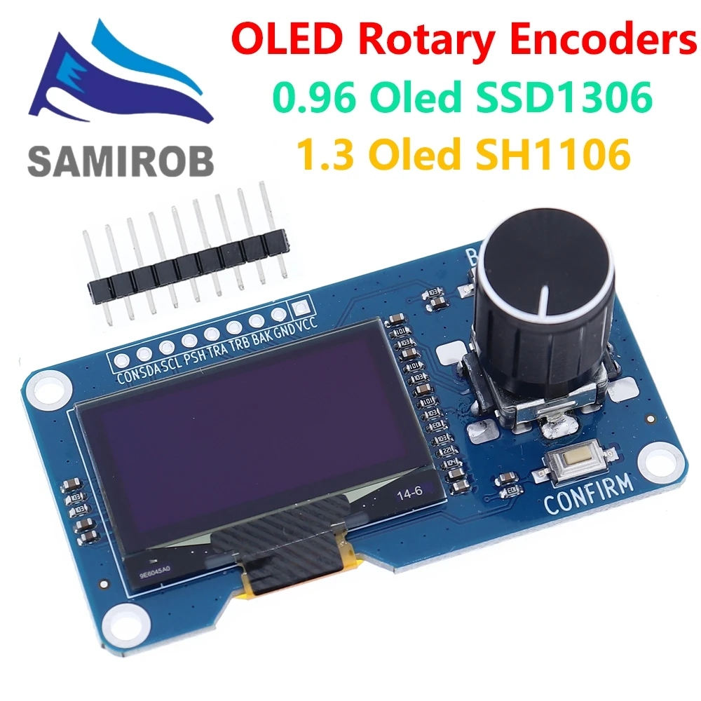 New SM 0.96/1.3 Inch White OLED Display, EC11 Rotary Encoder, IIC Interface for Arduino, DIY Electronics, High Resolution Screen