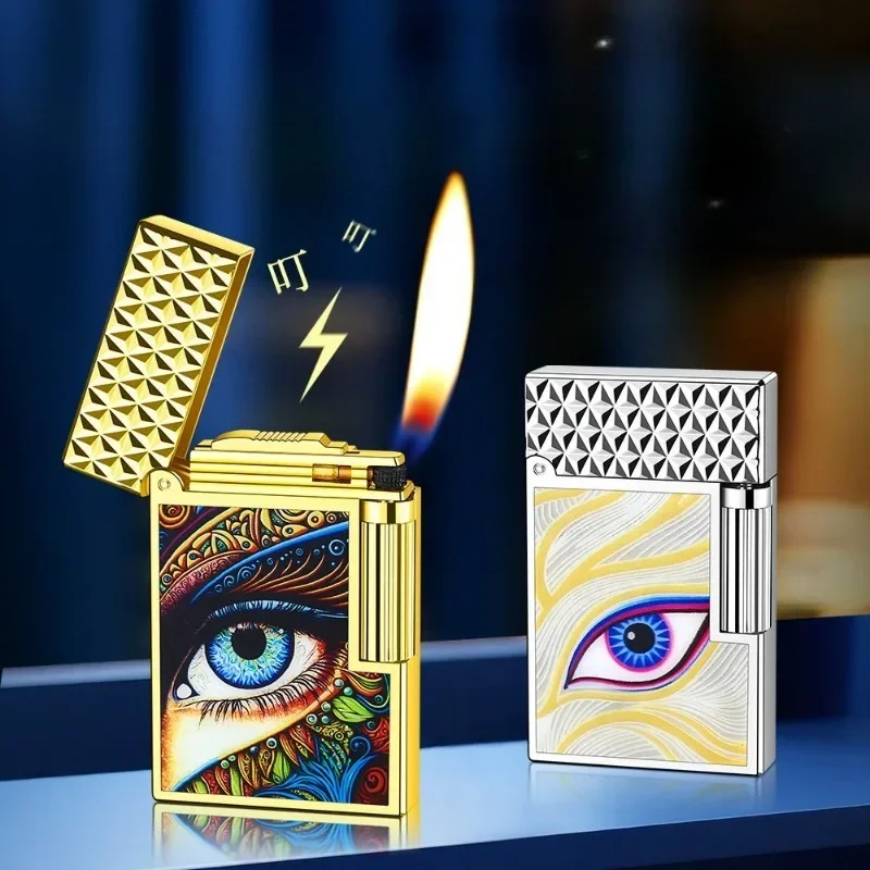 Painted Eye Art Lighter Langsheng Metal Mini Unusual Butane Gas Cigarette Lighter Mens Gift Smoking Accessories