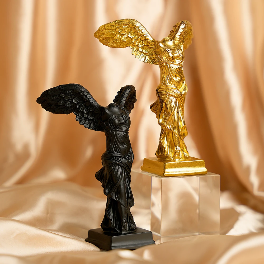 Winged Victory of Samothrace Statue, Ancient Greek Goddess Sculpture, Resin Nike Figurine for Home Office Decor, Gold/Black/Blue - view 4