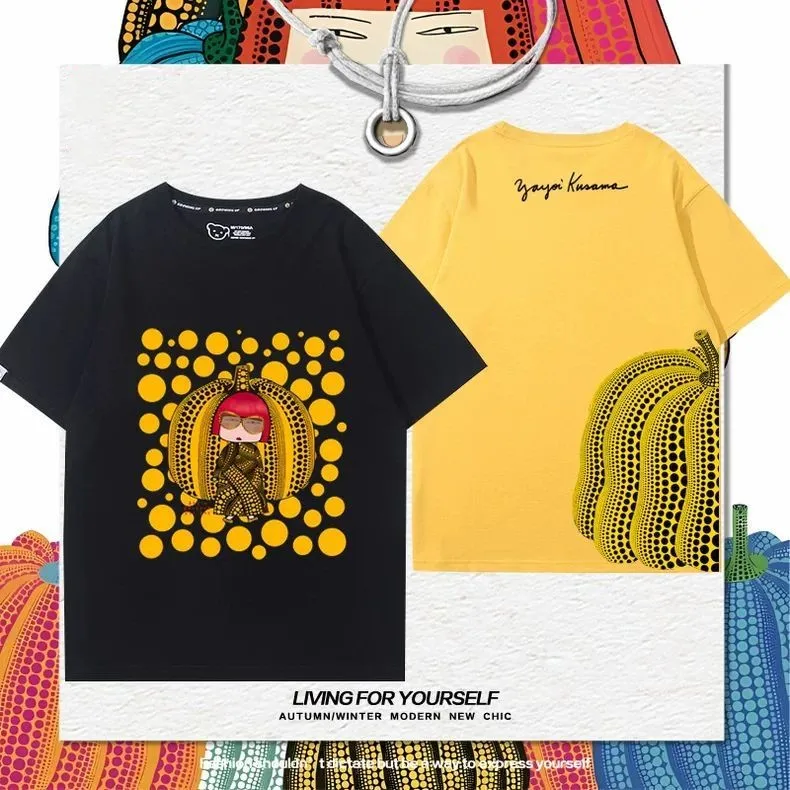 Yayoi Kusama Pumpkin T shirt for Women 95% Cotton Printed Abstract Art T-shirt Loose Short Sleeves Summer Tee Streetwear Tops