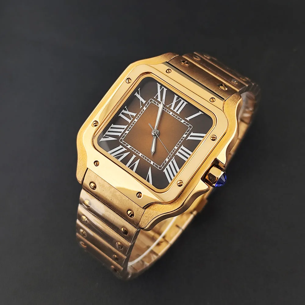 Rose gold NH35 square case men's stainless steel automatic mechanical watch customized logo suitable for NH35 watch accessories