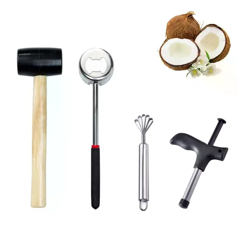Coconut Opener Tools Set Food Grade Stainless Steel Easy Safe Non-Toxic Coconut Breaker Kit Perfect for Fresh Coconut Wate