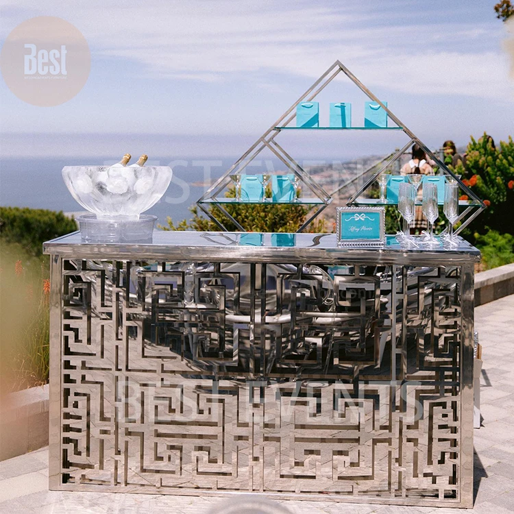 Modern Luxury Chrome Table Bar Stainless Steel Frame Wedding Event Hire Bar Table