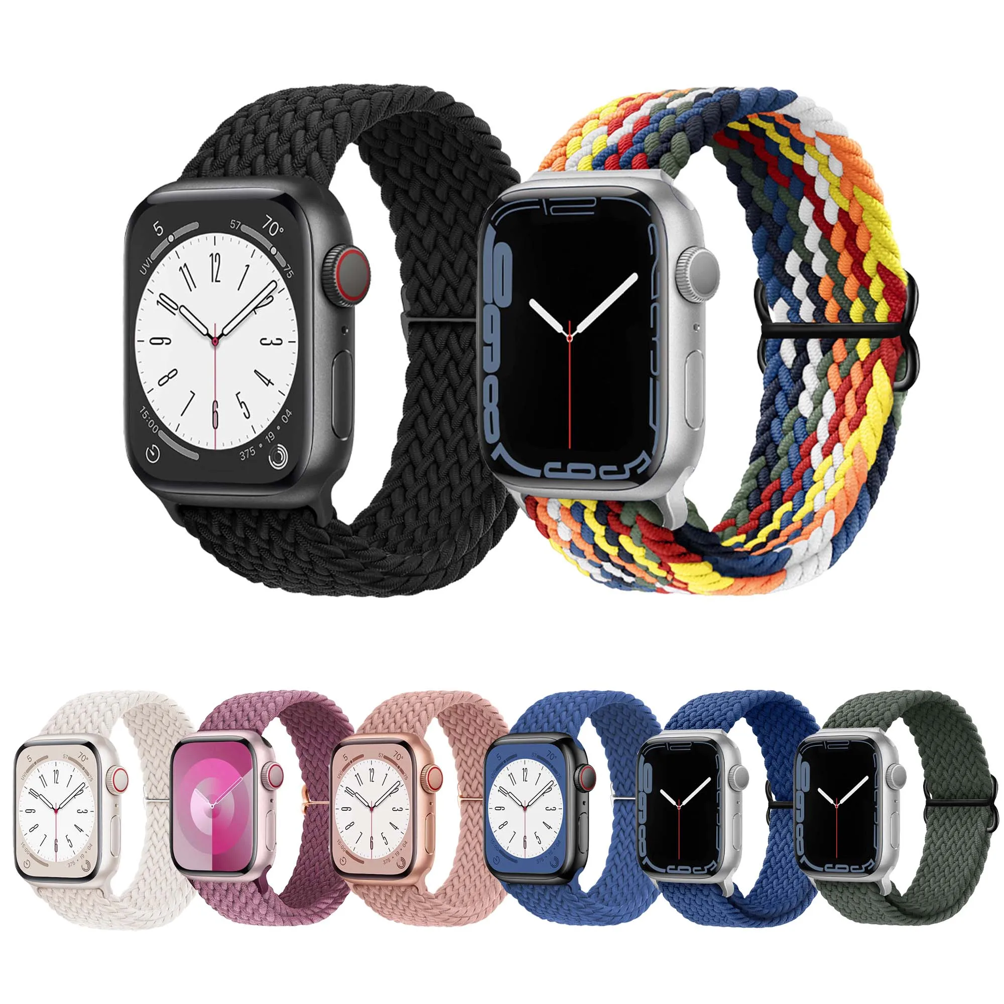 حزام حلقة منفرد مضفر لساعة أبل الترا 49 46 44 40 45 41 42 38 مللي متر شريط نايلون مرن لسلسلة iWatch 10 9 8 7 6 5 4 3 SE #1