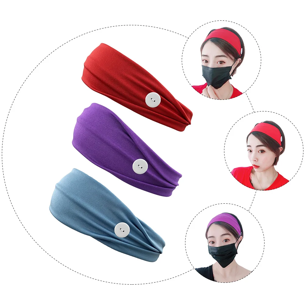 

Sweat Absorbing Sports Headband Fashion Stretch Elastic Headbands Solid Mouth Mask Button Hair