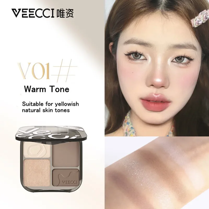 VEECCI Paleta de maquiagem para contorno facial, iluminador de longa duração, pó fosco, sombra para os olhos do nariz, cosméticos