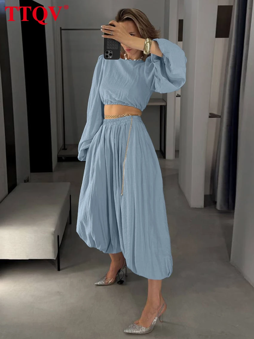 Women's Pink 2-Piece Crop Top & Wide Leg Pants Set