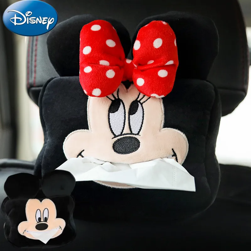 Caja de pañuelos de dibujos animados de Disney, servilleta de papel de Mickey, caja de pañuelos de Minnie suave creativa, cajas de papel de coche de animales lindos, soporte de asiento de coche de juguete encantador