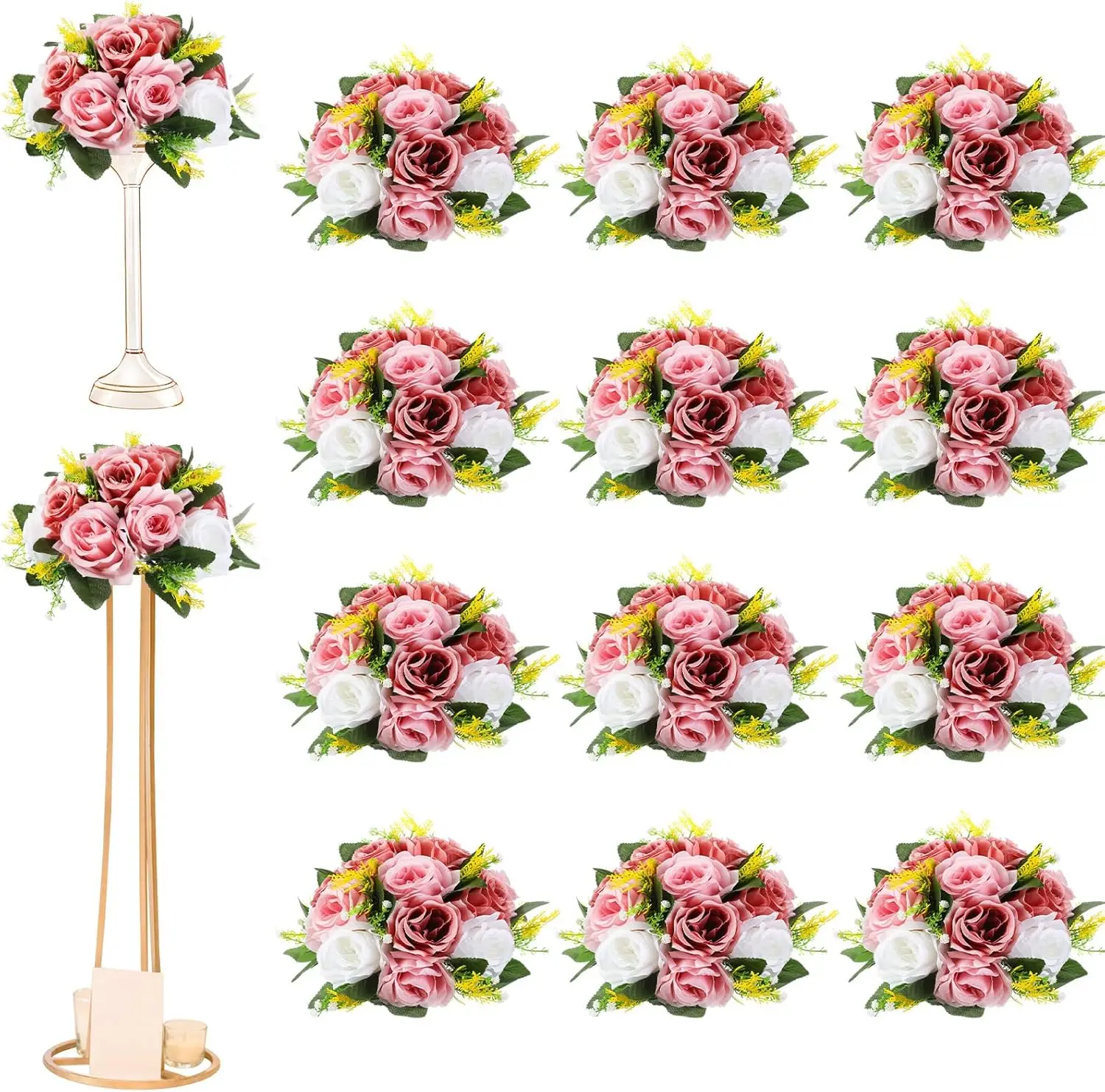 

12 Pcs Artificial Rose Flower Balls for Centerpieces, Silk Roses Kissing Balls Romantic Faux Floral Arrangements for Engagement