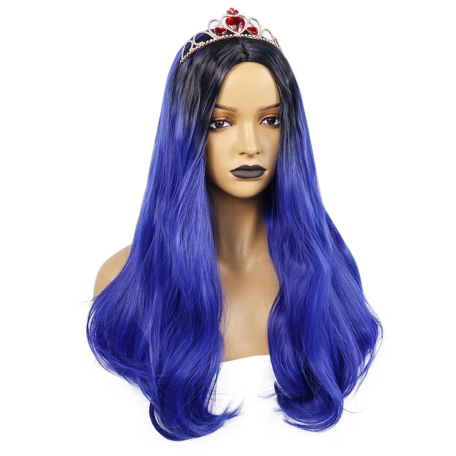 Evie Cosplay Pruik Blauw Lang Golvend Pruik Stijl Hittebestendig Synthetisch Haar voor Vrouwen Kostuum Accessoires Halloween Dagelijks Gebruik