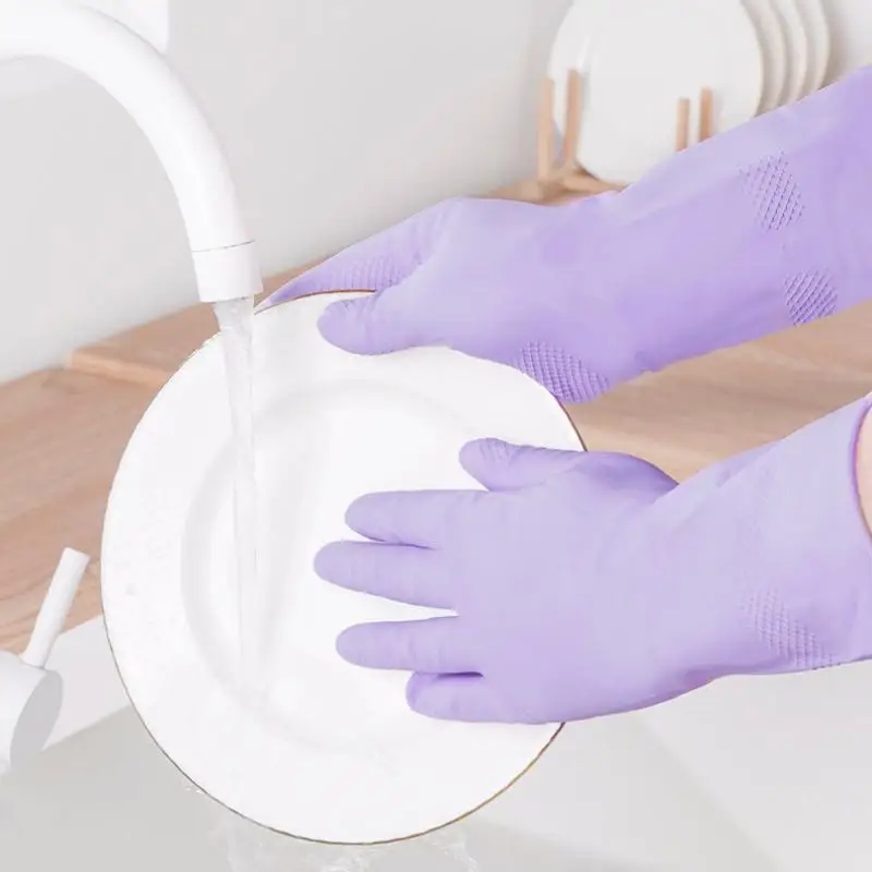 1 Paar Latex-Geschirrspülhandschuhe, mit rutschfestem Griff, wasserabweisender, wiederverwendbarer Gummihandschuh, für die Reinigung von Küche und Bad – Detail 1