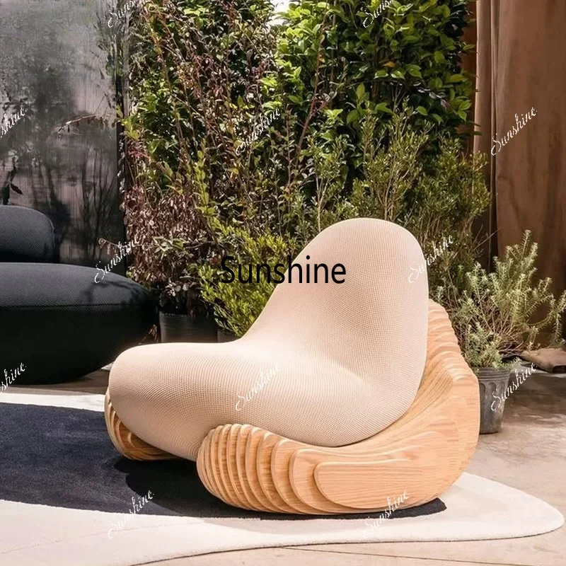 Modern simple solid wood sliced leisure chair bedroom living room sofa