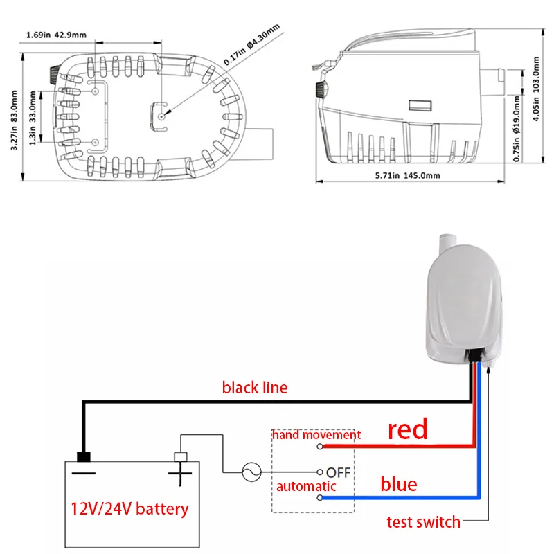 Fully automatic ship DC12V 24V bilge pump, marine water pump, submersible yacht engine, seaplane, marine pump 750GPH 1100GPH