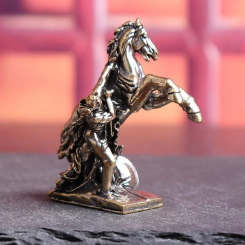 Brass Taming Horse Figurine Vintage Classic Man & Horse Statue Desktop Ornament Tea Pet Collectible Craft Gift