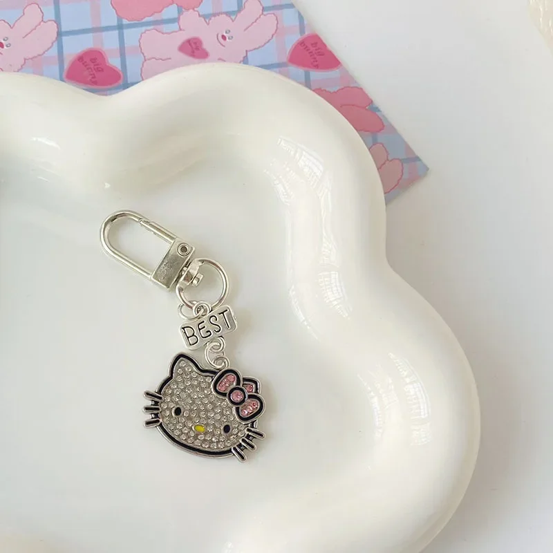 Cartoon HelloKittys Key Chains kawaii best Friend Keychain Flash Diamond Pendant Girl Heart Student Bag Accessories Friend Gift