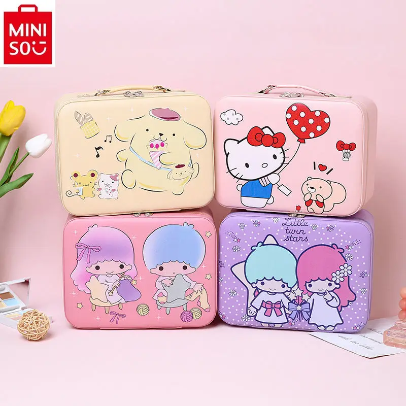 

MINISO 2024 Новый мультяшный Hello KTY Kuromi высокое качество ПУ многофункциональная коробка для макияжа портативная косметичка