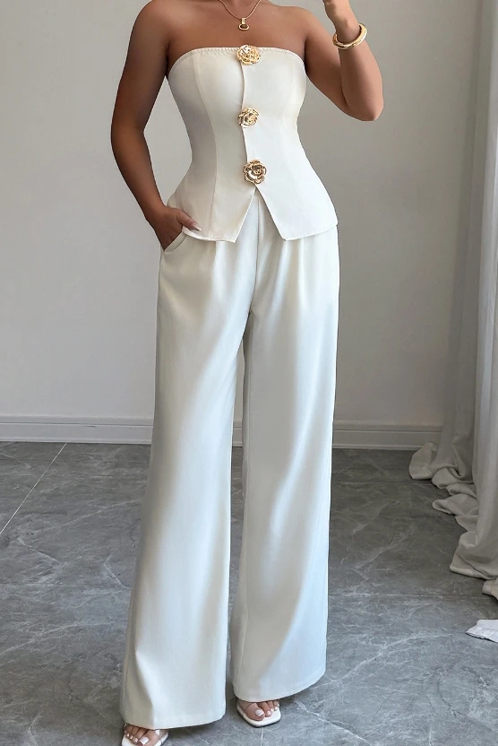 

Women's Two-Piece Set Elegant and Minimalist Solid Color Vest and Pants Two-Piece Set Gorgeous Socialite Style Casual Pants Set