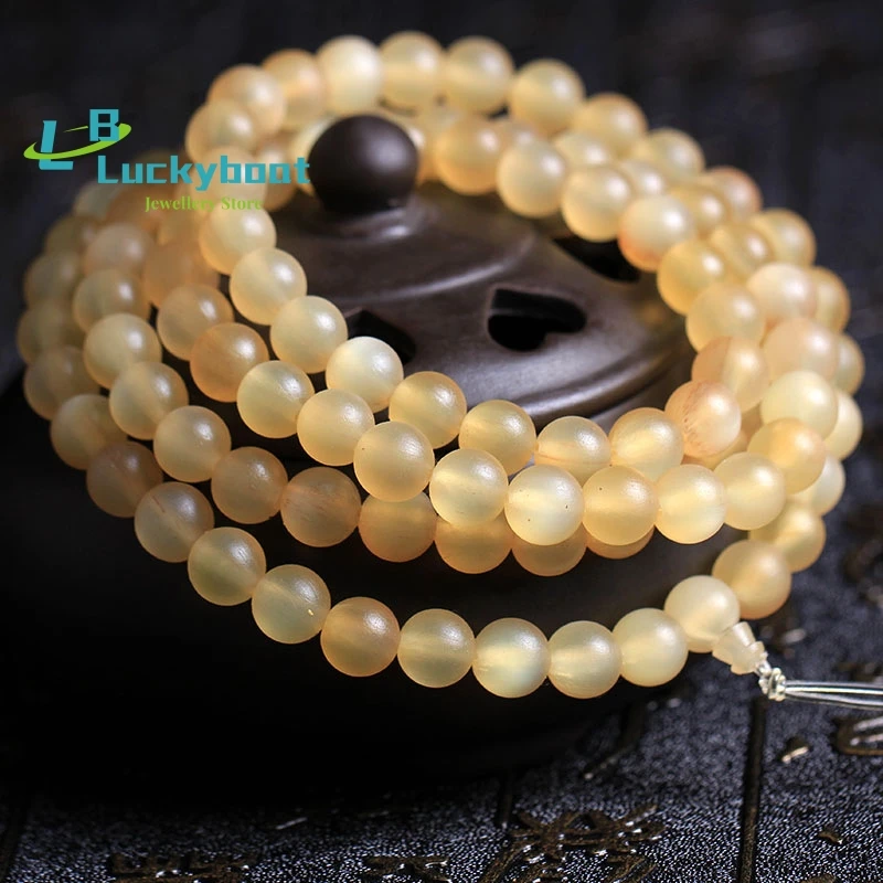 Hand Polishing Natural Sheep Horn Round Beads 108 Mala Buddhist Buddha Beads Prayer Bracelet DIY Jewelry Accessories Wholesale