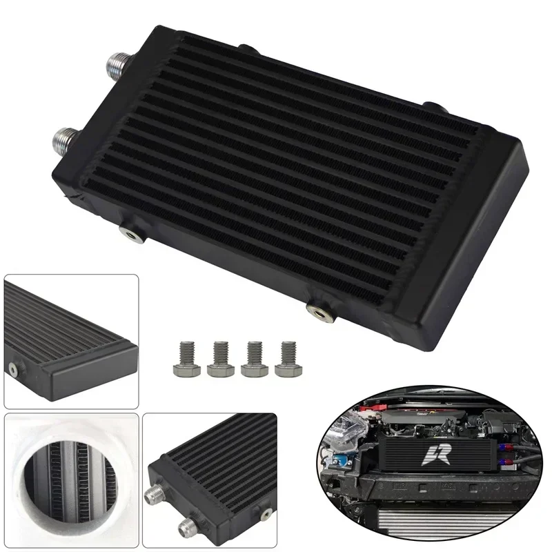 

9.5"x5.5"x1.58" Universal Oil Cooler - Black Aluminum, Dual Pass, Bar & Plate, AN10 7/8"-14 UNF Small Core