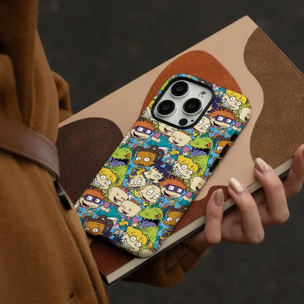 Casing Ponsel Untuk iPhone 17 16 15 14 13 12 Pro Max Plus Glossy HD Double-Layer Liquid Hard Shell R-Rugrats Kartun