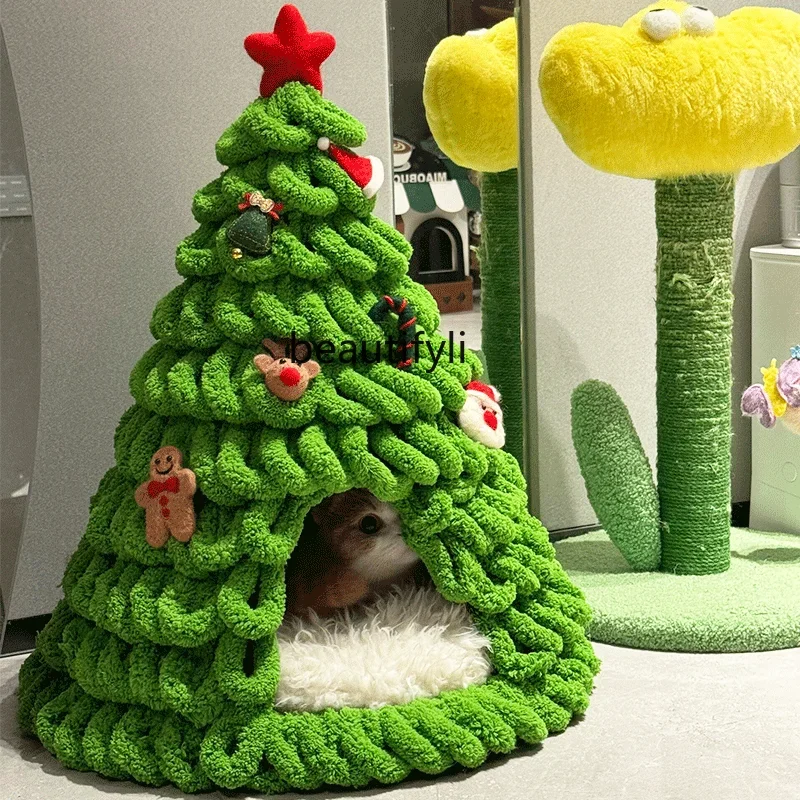 Christmas tree cat nest DIY material bag carton homemade kennel, warm in autumn and winter, universal in all seasons