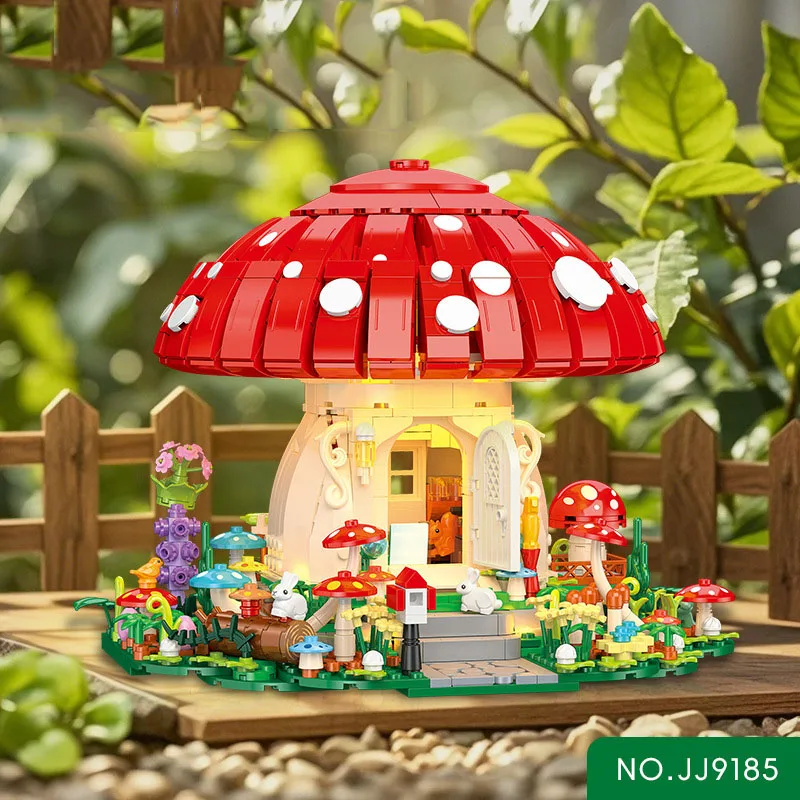 

Creative Bricks Fairy Tale World Street View Model Mushroom House Construction Building Block Educational Toys With Lightts