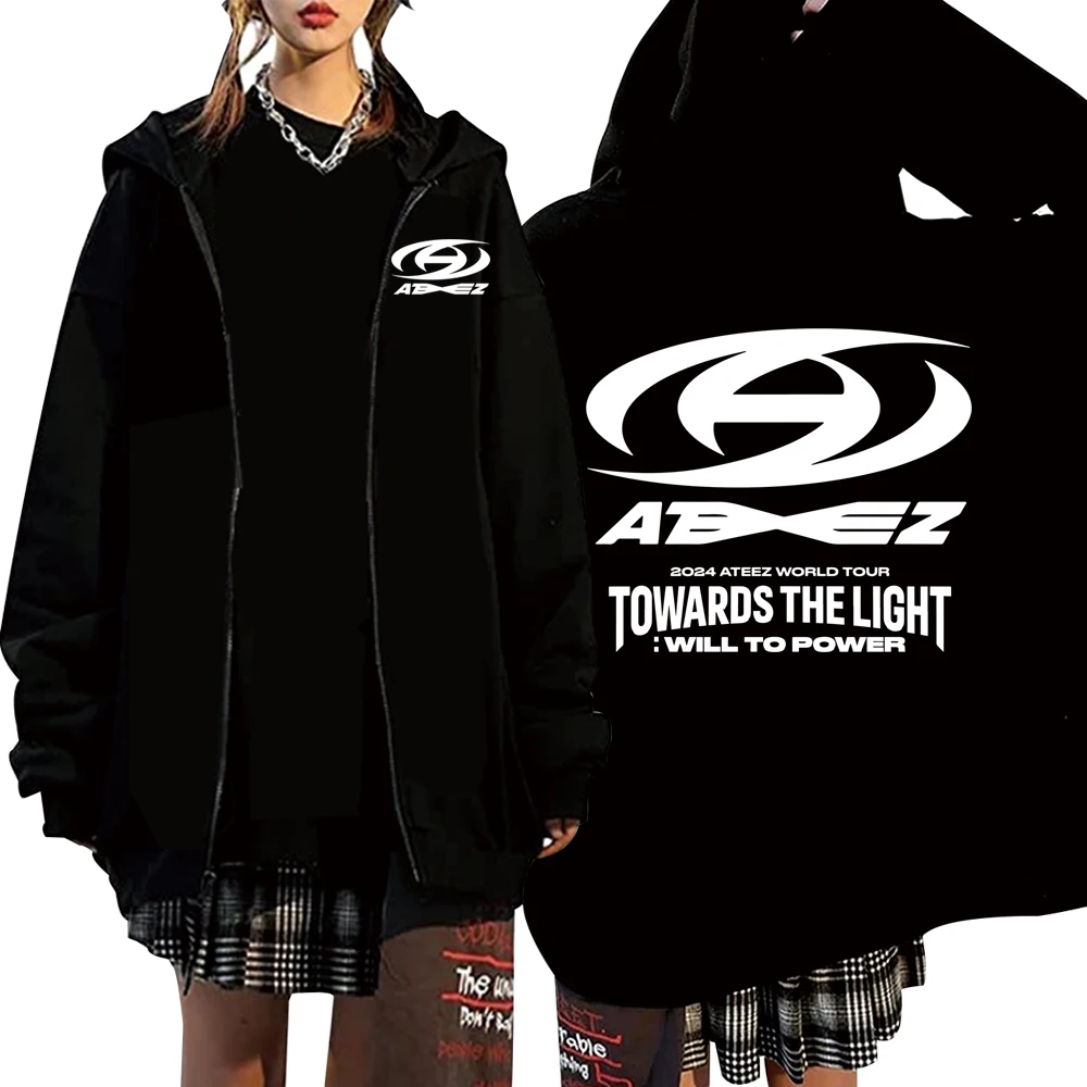 2024 Ateez The World Ep.Fin Will Korean Jacket Harajuku Long Sleeve Zip Up Sweatshirts Kpop Ateez Coat Streetwear