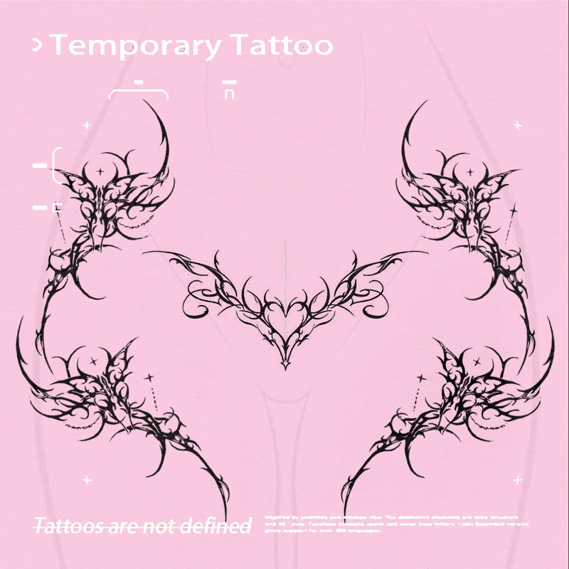 Herbal Juice Temporary Tattoo Stickers Gothic Tribal Heart Vine Waterproof Fake Tattoo Y2K Body Art for Women Waist Arm Decor