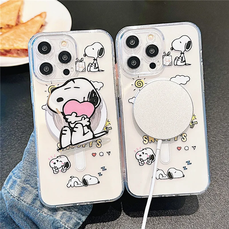 Snoopy Peanuts Woodstock Phone Case For iPhone 11 12 13 14 15 16 Pro Max Plus Magnetic Wireless Charging For Magsafe Cover