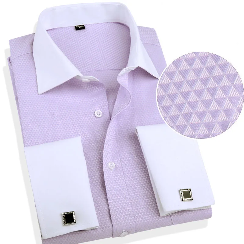 French Cuff Button Men Dress Shirt with Cufflinks Mens Wedding Shirt Tuxedo Male Business Office Clothing