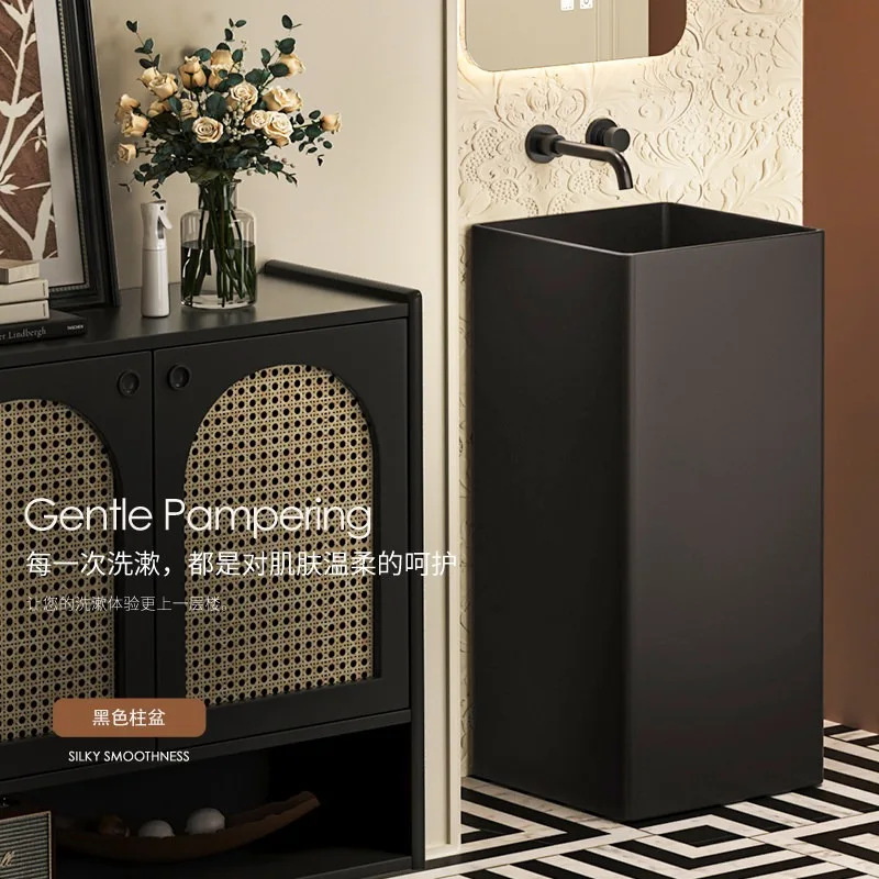 Retro wash basin No faucet hole Ceramic pillar basin French premium bathroom Black floor-to-ceiling washbasin