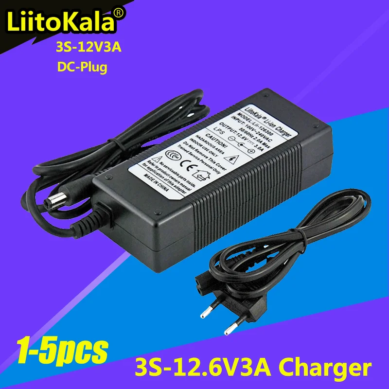 

1-5PCS LiitoKala 12.6V 3A 12V Power Supply battery Charger for 18650 Li-ion 3Series 10.8V 11.1V 12V Lithium Battery Pack Charger