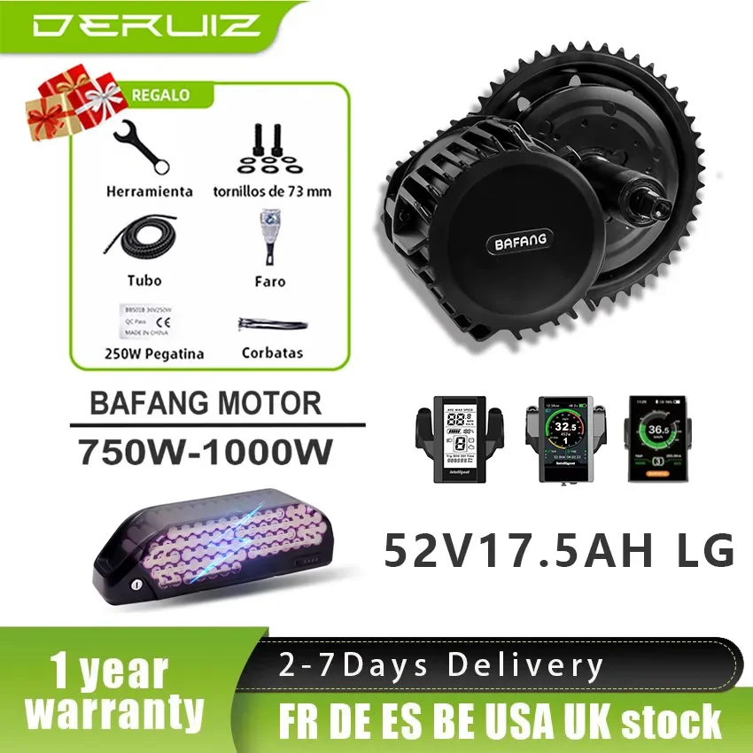 BAFANG Electric Bike Mid drive Motor 8fun BBS02B BBSHD 750W 1000W Electric Conversion Kits with 52V17.5AH Lithium Battery