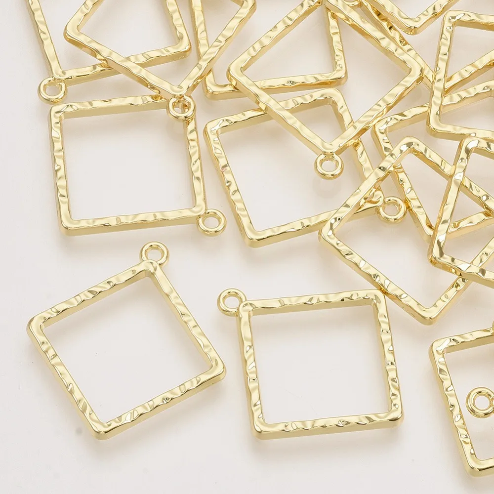 5pcs Rack Alloy Open Back Bezel Pendants For  UV Resin Epoxy Resin Pressed Flower Jewelry Rhombus Light 30x27x2mm Hole: 1.8mm