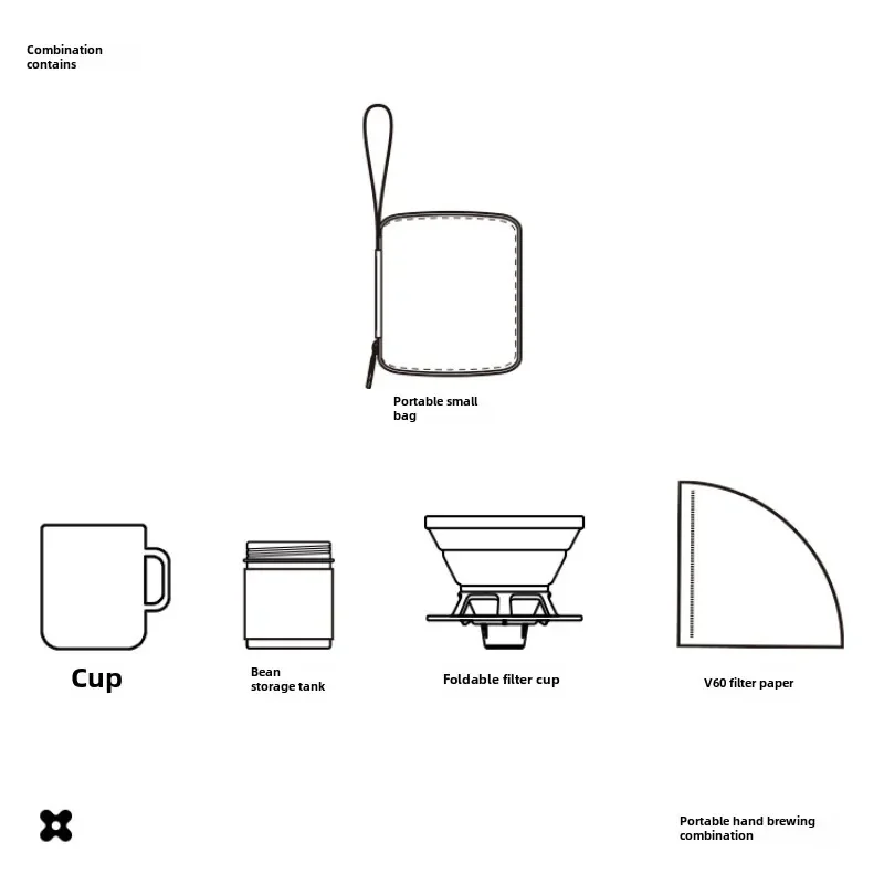 Travelling Hand Brewed Coffee Set,Outdoor Car Carrying Camping Portable Silicone Filter Mug,Entry Level Coffee Utensils