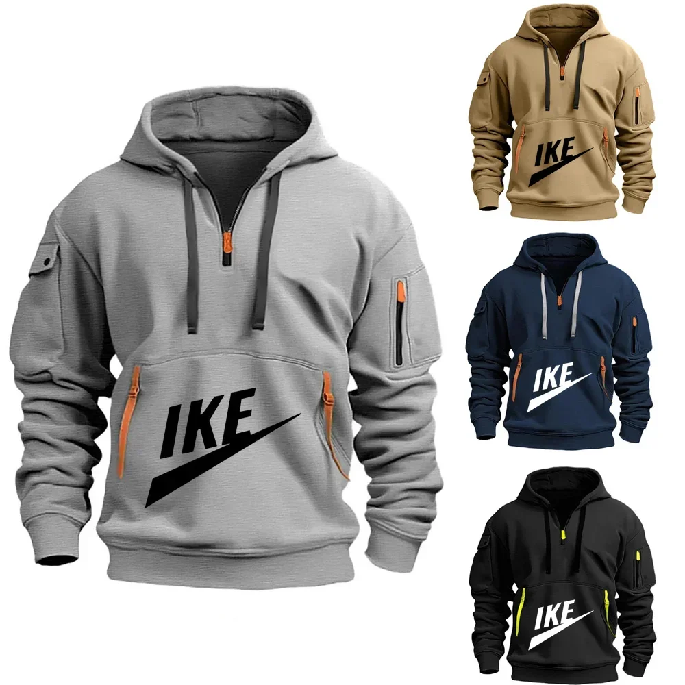 Spring 2025 new men's casual hoodie, fashionable outdoor jogging fitness men's sweatshirt, loose large size zipper pullover