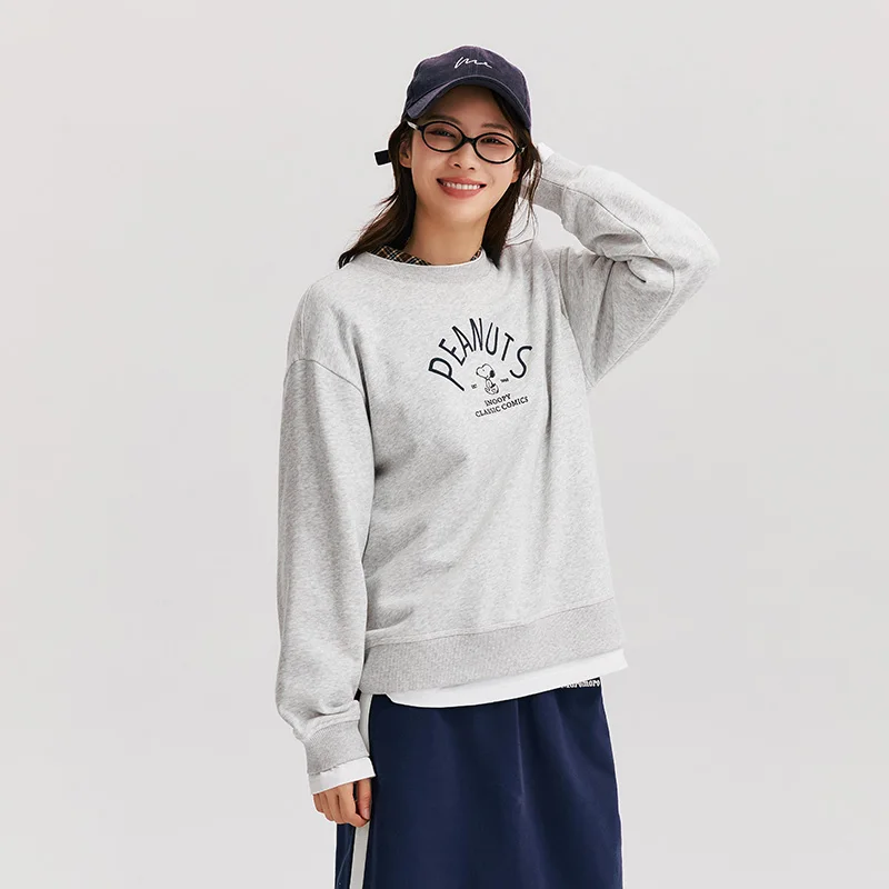 Semir Sweatshirt Women Spliced Fake Two-Pieces Loose Winter 2024 New Embroidered Fleece Casual Top