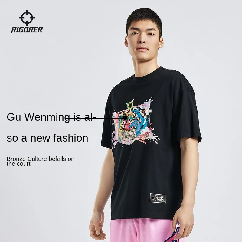 RIGORER Sports Men And Women Basketball Running Fitness Printed Round Neck Casual Cotton Short-sleeved T-shirt