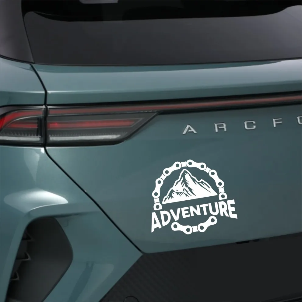 

Adventure-themed motorcycle decals for car doors and rear windows, vinyl travel trunks, and RV reflective stickers. #633