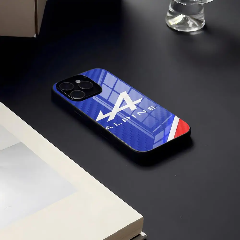 Alpine Logo Tricolor Französische Handyhülle für iPhone 17 Pro Max 15 Pro 16 14 Plus 12 13 Mini 11 Pro Stoßfeste Glasabdeckung