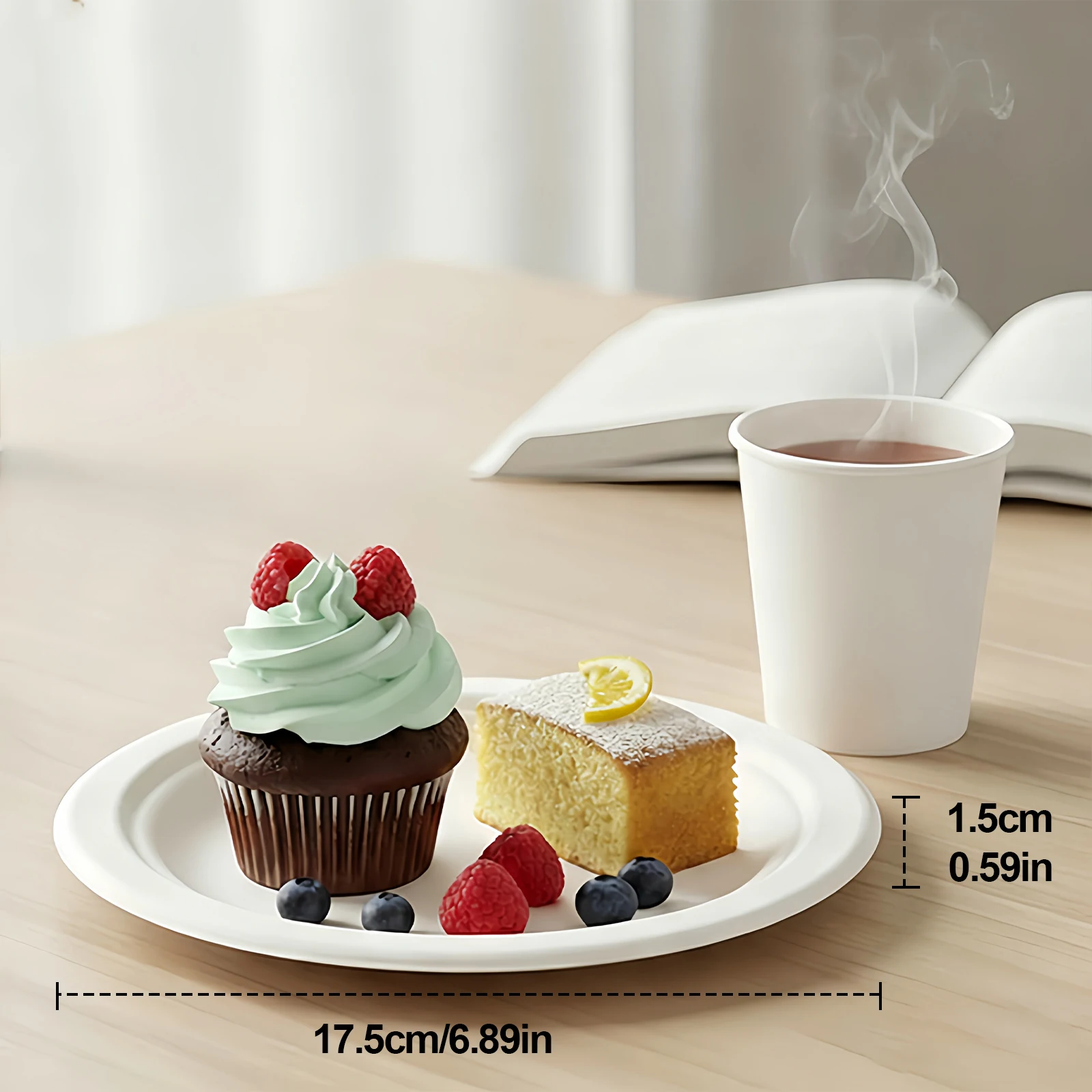 Compostable Sugarcane Disposable Plates & Bowls Set, Heavy Duty Biodegradable Dinner Plates For Everyday Use