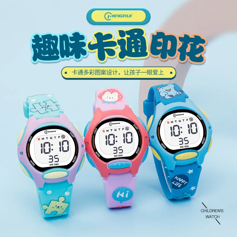 Cartoon Print Student Digital Watch for Women Sports Waterproof Alarm Clock Electronic Watches Fgirls Instagram Style Simple Cut