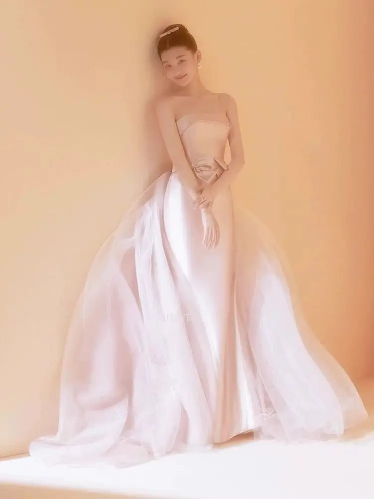 Розовые простые корейские свадебные платья без бретелек для женщин, свадебные платья с пятнами и русалкой для фотосессии, шикарные платья для выпускного вечера, Vestido De Novia