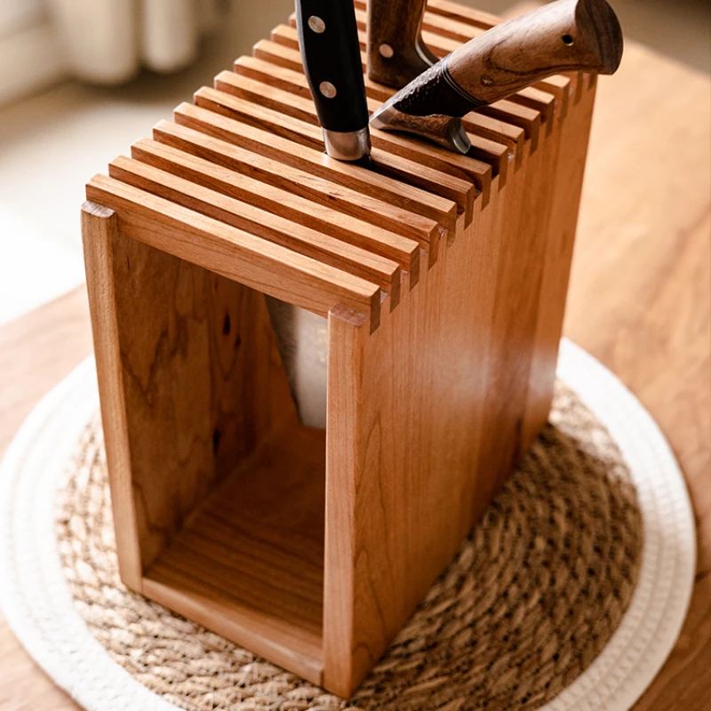 

Solid wood knife holder wooden kitchen knife rack cutter multi-slot storage rack kitchen ventilation mildew-proof drain knife