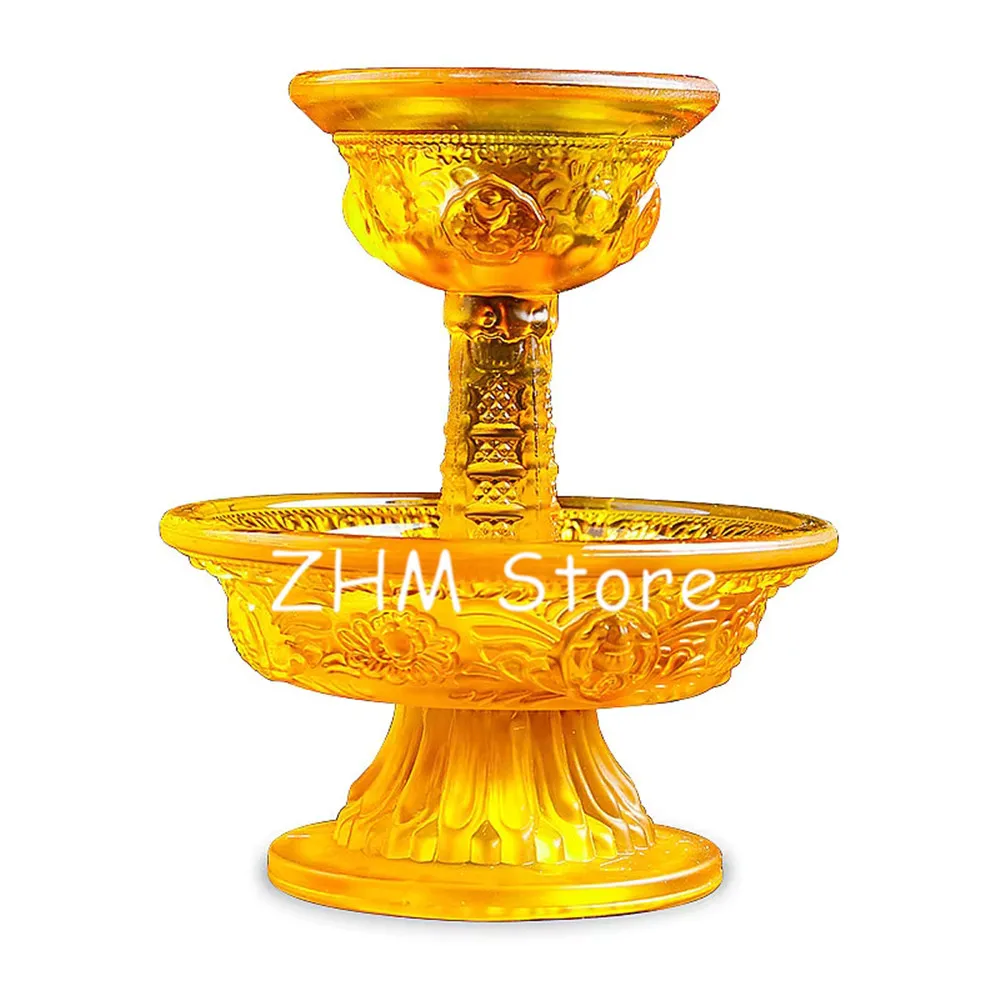 13.5cm Yellow Resin Eight Auspicious Symbol Sacrificed Cups Set, Tibetan Buddhist Putting Decorate Ornaments