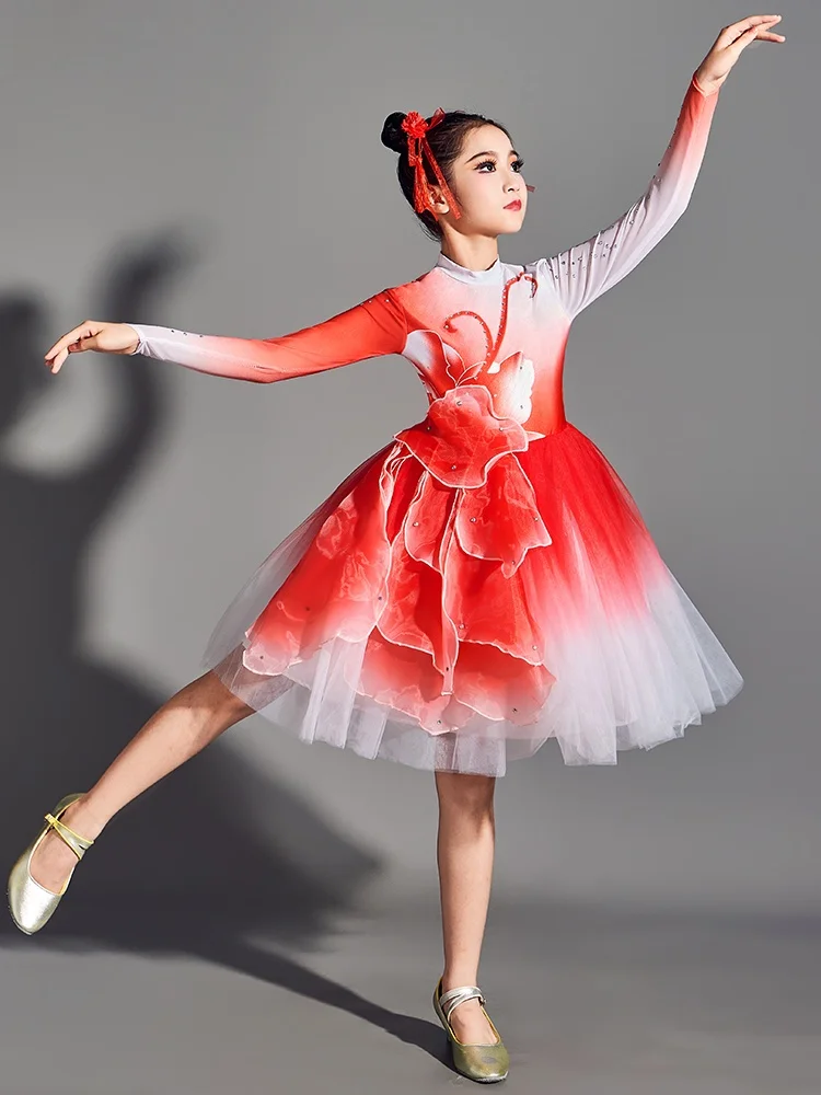 

Modern Dance Opening Skirt Traditional Chinese Performance Red Celebration Children's Dr Tewnjerll Sweet Trace Brand
