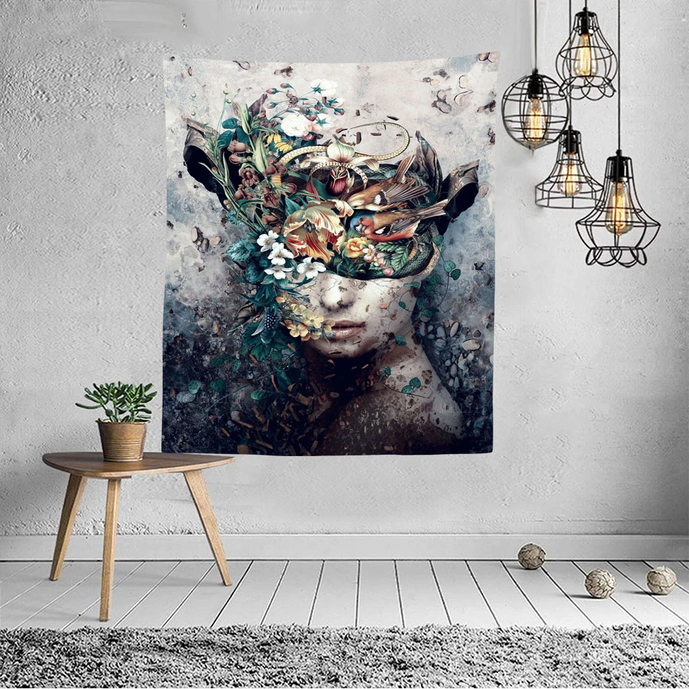 Dark Skull Floral Gothic Style Fragility Of Being Surrealist Art Mother Portrait Tapestry By Ho Me Lili For Livingroom Wall Deco