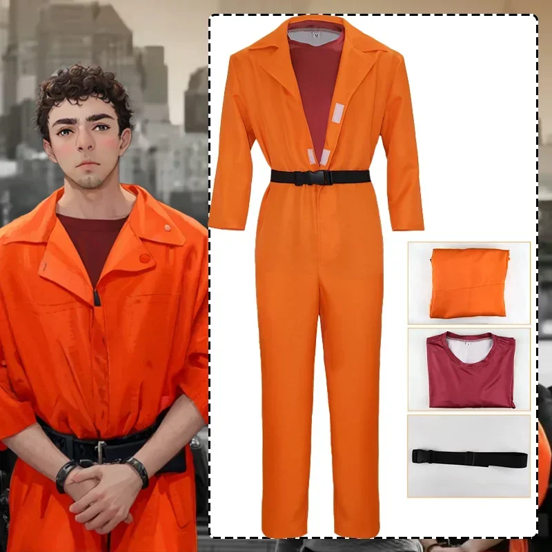 

CosplayHalloween Adult Prisoner Cosplay Costume Orange Jumpsuit Short Sleeve Belt Full Set Outfit Unisex Performance Suits Role