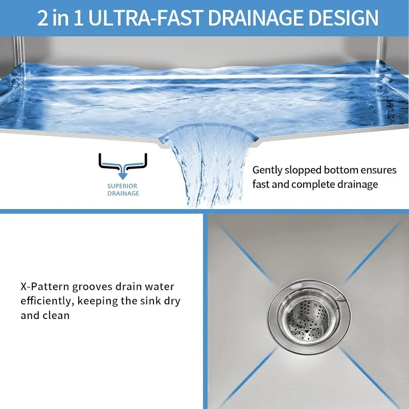 Gota no aço inoxidável Workstation Kitchen Sink, profundidade única pia, 16 calibre, 33x22, 10"