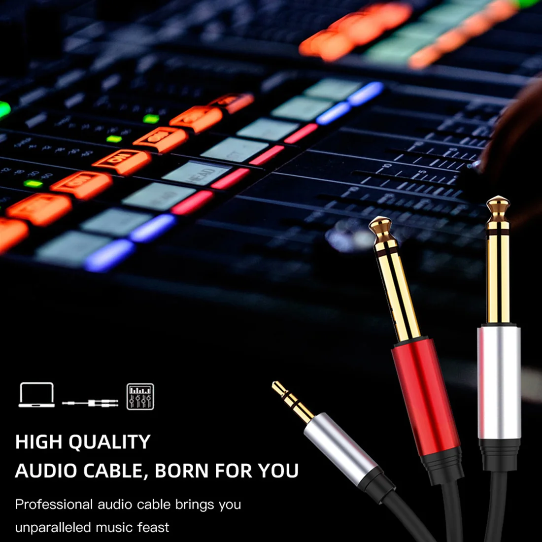 Cable de audio Cable auxiliar de 3,5 mm a doble 6,35 mm Mono 6,5 a 3,5 macho para amplificador mezclador altavoz Cable divisor de conector de 3,5 mm